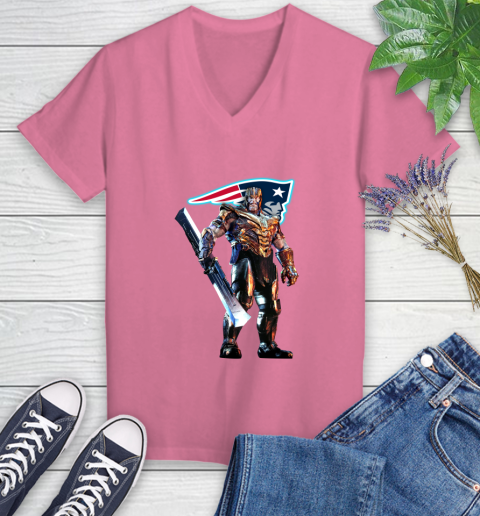 NFL Thanos Gauntlet Avengers Endgame Football New England Patriots Women's V-Neck T-Shirt 13