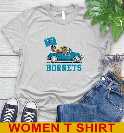 NBA Basketball Charlotte Hornets Darth Vader Baby Yoda Driving Star Wars Shirt Women's T-Shirt