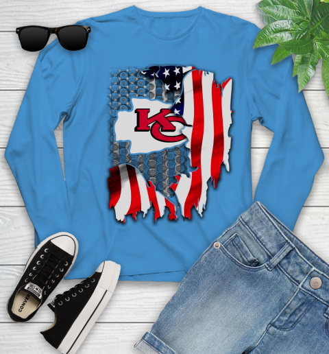 Kansas City Chiefs NFL Football American Flag Youth Long Sleeve 8