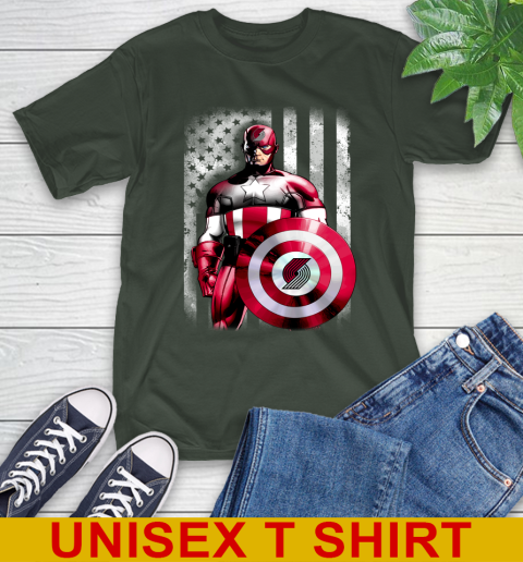 Portland Trail Blazers NBA Basketball Captain America Marvel Avengers American Flag Shirt T-Shirt 6