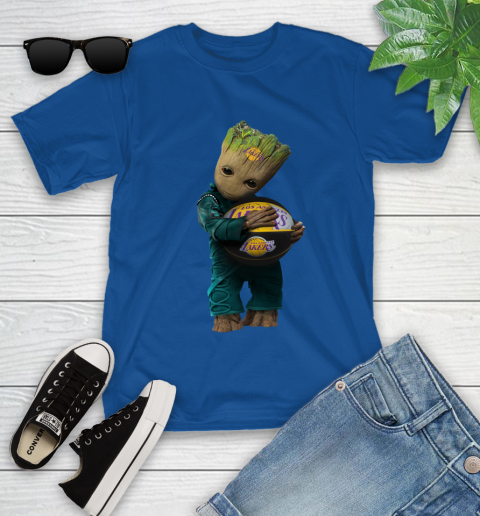 NBA Groot Guardians Of The Galaxy Basketball Sports Los Angeles Lakers Youth T-Shirt 9