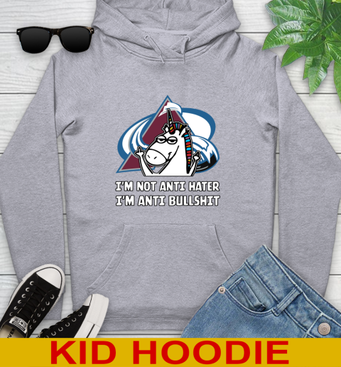 Colorado Avalanche NHL Hockey Unicorn I'm Not Anti Hater I'm Anti Bullshit Youth Hoodie 6