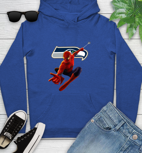NFL Spider Man Avengers Endgame Football Seattle Seahawks Youth Hoodie 9
