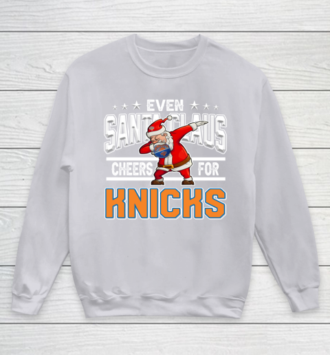 New York Knicks Even Santa Claus Cheers For Christmas NBA Youth Sweatshirt 3