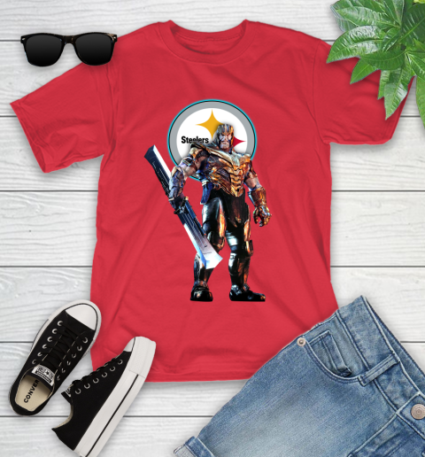 NFL Thanos Gauntlet Avengers Endgame Football Pittsburgh Steelers Youth T-Shirt 10