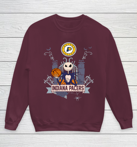 NBA Indiana Pacers Basketball Jack Skellington Halloween Youth Sweatshirt 4
