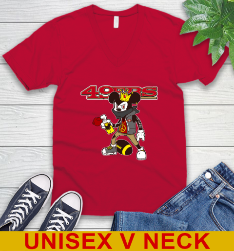 San Francisco 49ers NFL Football Mickey Peace Sign Sports V-Neck T-Shirt 7