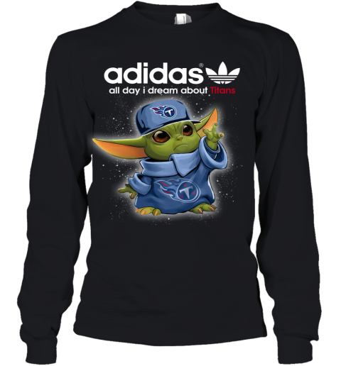 Baby Yoda Adidas All Day I Dream About Tennessee Titans mczx baby yoda adidas all day i dream about tennessee titans youth long sleeve 50 front black