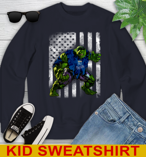 Kansas City Royals Hulk Marvel Avengers MLB Baseball American Flag Youth Sweatshirt 2