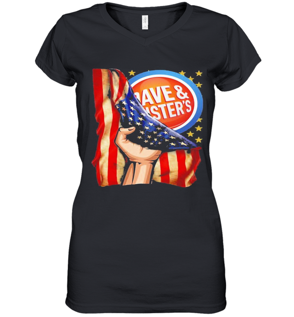 Dave And Busters American Flag Independence Day Women's V-Neck T-Shirt