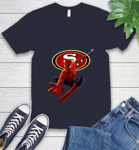 NFL Spider Man Avengers Endgame Football San Francisco 49ers V-Neck T-Shirt 3