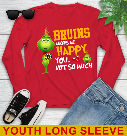 NHL Boston Bruins Makes Me Happy You Not So Much Grinch Hockey Sports Youth Long Sleeve 11