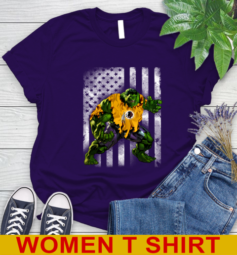 Washington Redskins Hulk Marvel Avengers NFL Football American Flag Women's T-Shirt 4