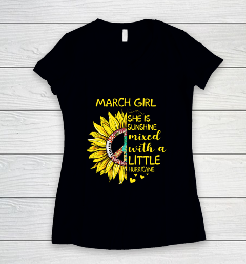 March Girl She is Sunshine Shirt Women Hippie Sunflower Birthday Women's V-Neck T-Shirt