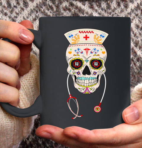 Nurse Sugar Skull Shirt Halloween Day Of The Dead Dia De Los Ceramic Mug 11oz 2