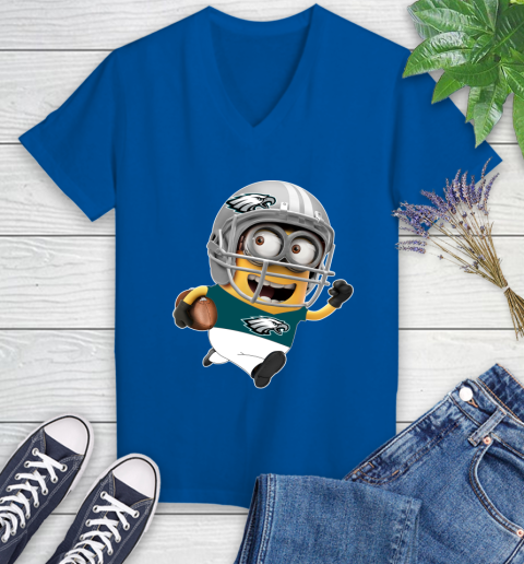 NFL Philadelphia Eagles Minions Disney Football Sports Women's V-Neck T-Shirt 10