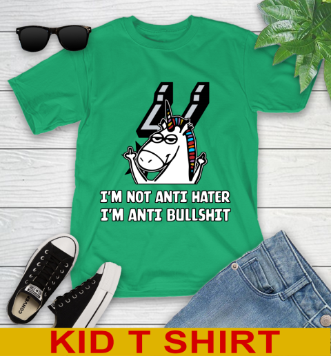 San Antonio Spurs NBA Basketball Unicorn I'm Not Anti Hater I'm Anti Bullshit Youth T-Shirt 6