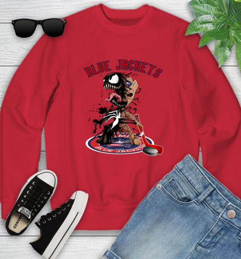 NHL Columbus Blue Jackets Hockey Venom Groot Guardians Of The Galaxy Youth Sweatshirt 9