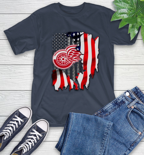 Detroit Red Wings NHL Hockey American Flag T-Shirt 3