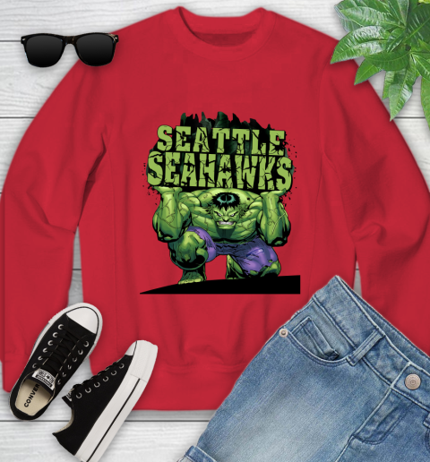 Seattle Seahawks NFL Football Incredible Hulk Marvel Avengers Sports Youth Sweatshirt 9