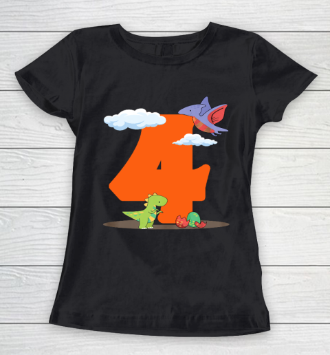 Kids 4th Birthday Cute Dinosaur Gift Girl Boy 4 Years Old Women's T-Shirt