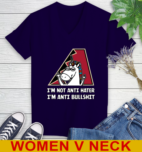 Arizona Diamondbacks MLB Baseball Unicorn I'm Not Anti Hater I'm Anti Bullshit Women's V-Neck T-Shirt 4