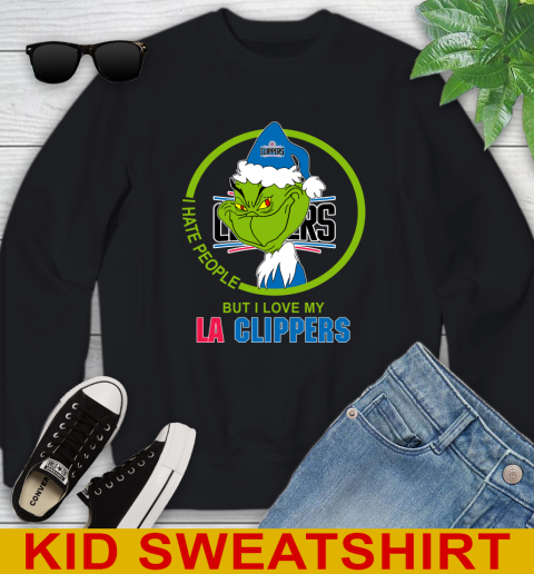 LA Clippers NBA Christmas Grinch I Hate People But I Love My Favorite Basketball Team Youth Sweatshirt 2