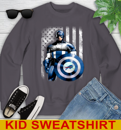 Buffalo Bills NFL Football Captain America Marvel Avengers American Flag Shirt Youth Sweatshirt 5