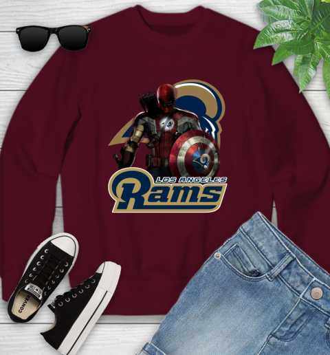 NFL Captain America Thor Spider Man Hawkeye Avengers Endgame Football Los Angeles Rams Youth Sweatshirt 5