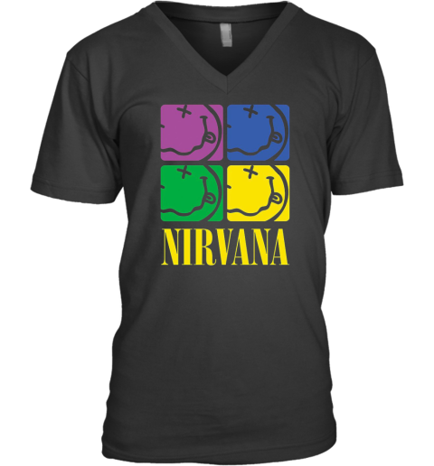 Nirvana Four Smiley Face Visionary V-Neck T-Shirt