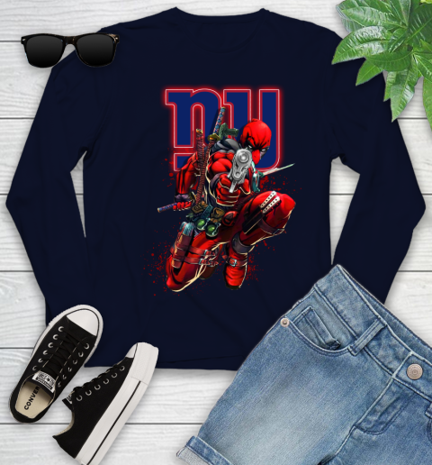 NFL Deadpool Marvel Comics Sports Football New York Giants Youth Long Sleeve 3