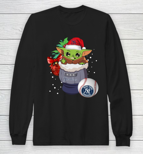 New York Yankees Christmas Baby Yoda Star Wars Funny Happy MLB Long Sleeve T-Shirt
