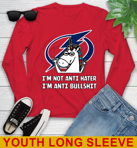 Tampa Bay Lightning NHL Hockey Unicorn I'm Not Anti Hater I'm Anti Bullshit Youth Long Sleeve 11