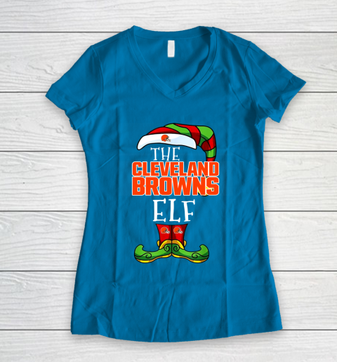 Cleveland Browns Christmas ELF Funny NFL Women's V-Neck T-Shirt 5