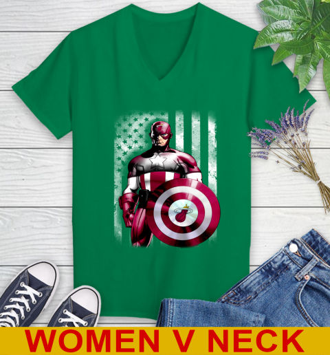 Miami Heat NBA Basketball Captain America Marvel Avengers American Flag Shirt Women's V-Neck T-Shirt 5