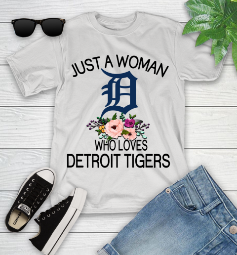 MLB Just A Woman Who Loves Detroit Tigers Baseball Sports Youth T-Shirt
