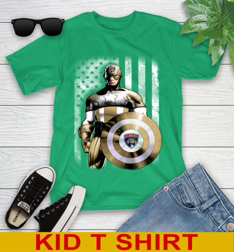 Florida Panthers NHL Hockey Captain America Marvel Avengers American Flag Shirt Youth T-Shirt 7