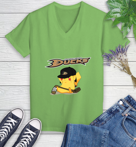 NHL Pikachu Hockey Sports Anaheim Ducks Women's V-Neck T-Shirt 11