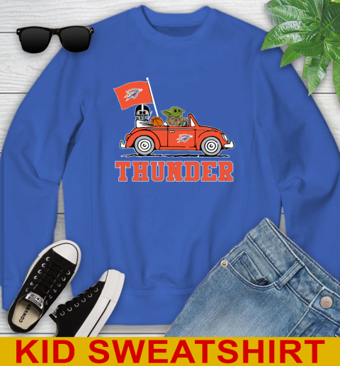 NBA Basketball Oklahoma City Thunder Darth Vader Baby Yoda Driving Star Wars Shirt Youth Sweatshirt 7