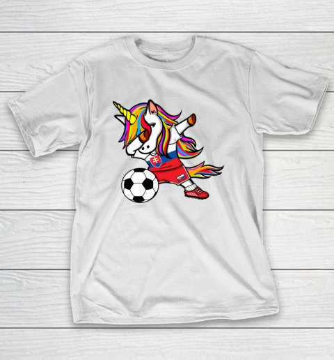 Funny Dabbing Unicorn Slovakia Football Slovak Flag Soccer T-Shirt