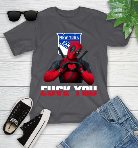 NHL New York Rangers Deadpool Love You Fuck You Hockey Sports Youth T-Shirt - Image 7