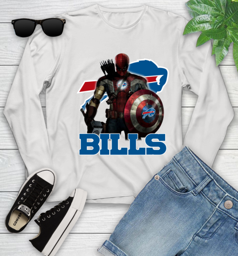 NFL Captain America Thor Spider Man Hawkeye Avengers Endgame Football Buffalo Bills Youth Long Sleeve
