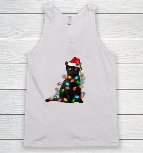 Black Cat christmas light tshirt funny cat lover christmas Tank Top