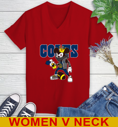 Indianapolis Colts NFL Football Mickey Peace Sign Sports Women's V-Neck T-Shirt 12