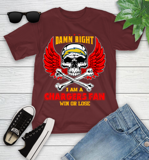 NFL Damn Right I Am A Los Angeles Chargers Win Or Lose Skull Football Sports Youth T-Shirt 14