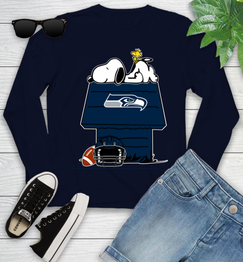 Seattle Seahawks NFL Football Snoopy Woodstock The Peanuts Movie Youth Long Sleeve 3