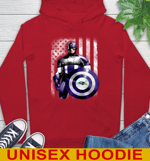 Baltimore Ravens NFL Football Captain America Marvel Avengers American Flag Shirt Hoodie 10