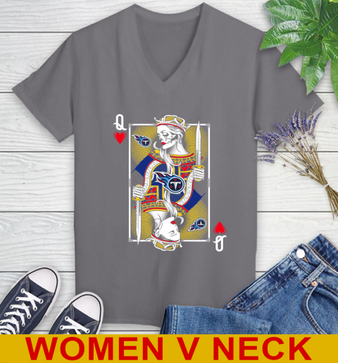 NFL Football Tennessee Titans The Queen Of Hearts Card Shirt Women's V-Neck T-Shirt 11