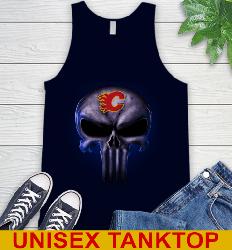 Calgary Flames NHL Hockey Punisher Skull Sports Tank Top 2