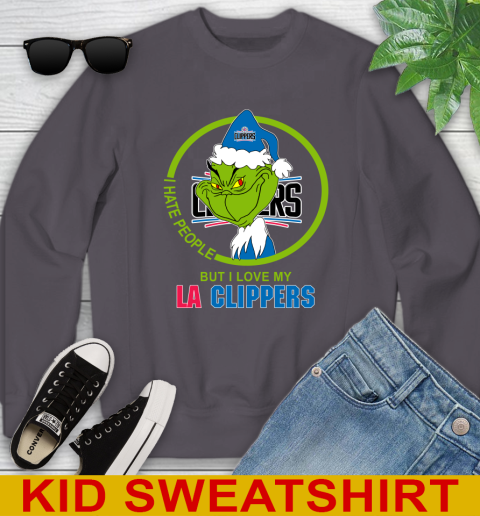 LA Clippers NBA Christmas Grinch I Hate People But I Love My Favorite Basketball Team Youth Sweatshirt 6